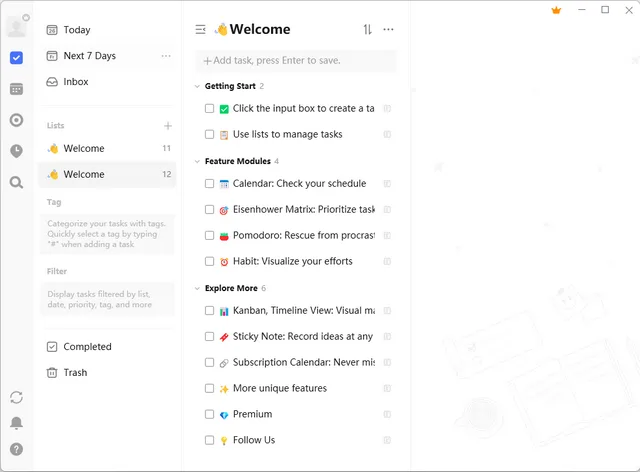 تحميل تطبيق TickTick لإدارة المهام وتنظيم المواعيد وإدارة الوقت مع خاصية التذكير، متاح لأنظمة ويندوز، ماك، لينكس وأندرويد.